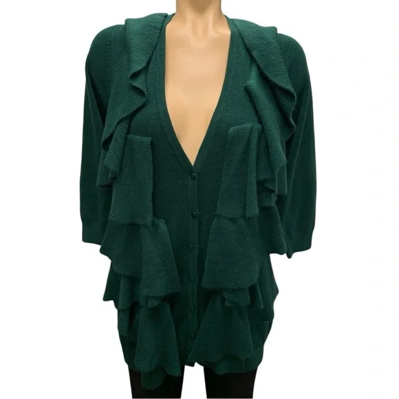 Premise Deep Green Ruffle Cardigan Size L - Picture 1 of 1